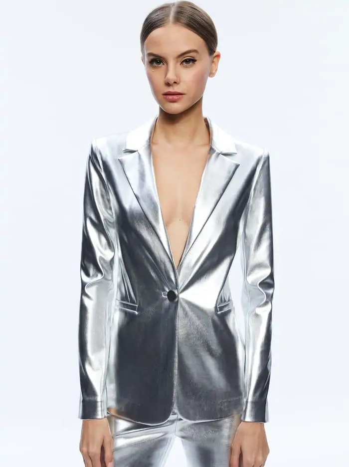 MACEY METALLIC VEGAN LEATHER BLAZER